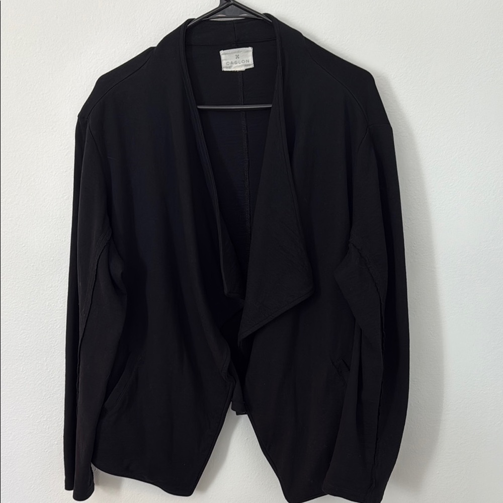 Caslon Women’s Black Drape Knit Blazer Sz 1X – Open Front, Soft Cotton